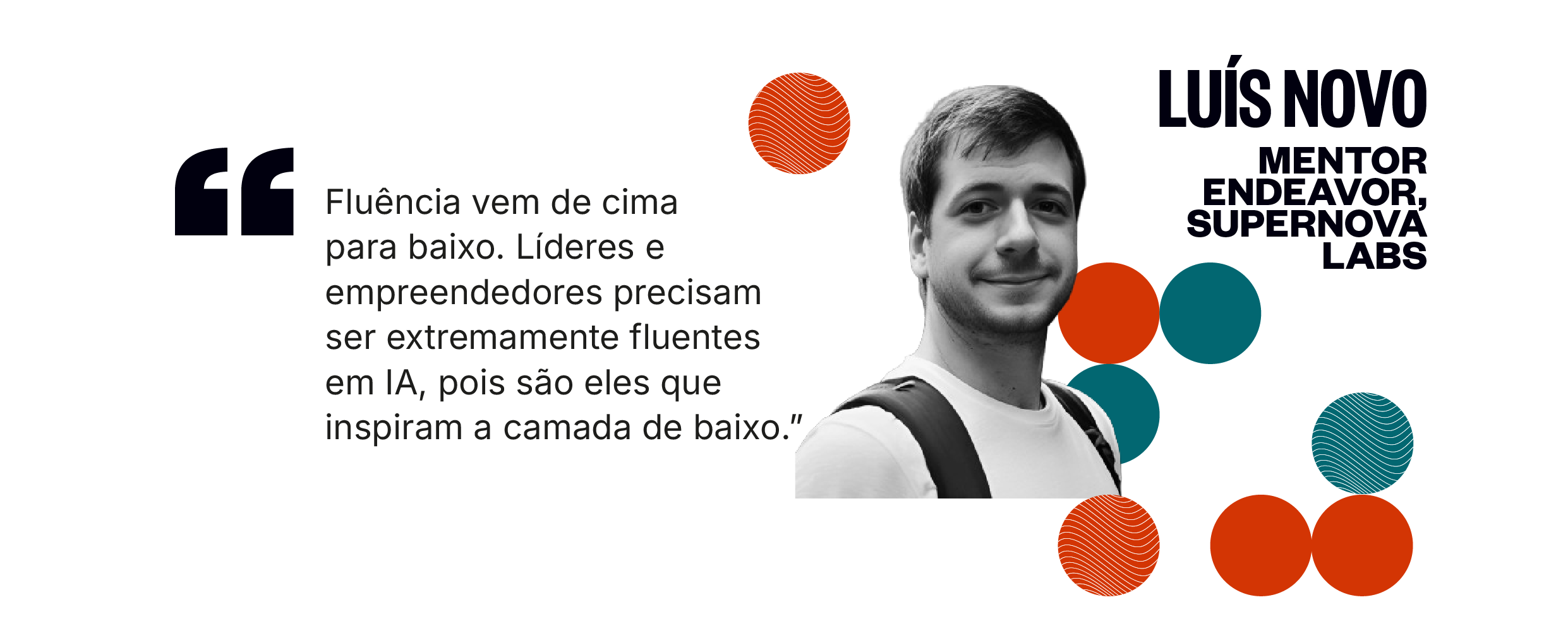 Citação de Luís Novo: Fluência vem de cima para baixo. Líderes e empreendedores precisam ser extremamente fluentes em IA, pois são eles que inspiram a camada de baixo.