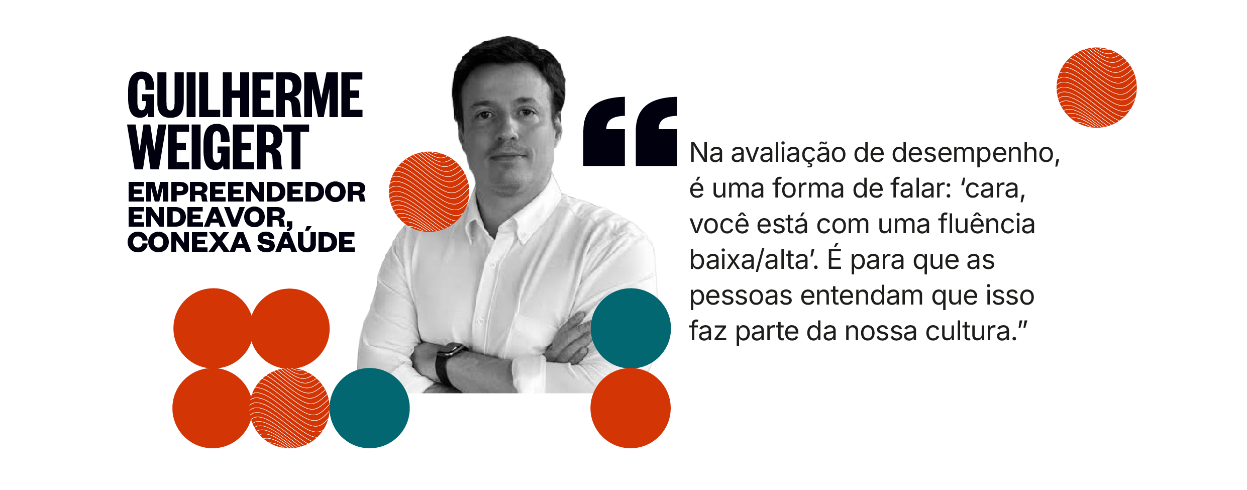 Citação de Guilherme Weigert: Na avaliação de desempenho, é uma forma de falar: você está com uma fluência baixa ou alta. É para que as pessoas entendam que isso faz parte da nossa cultura.